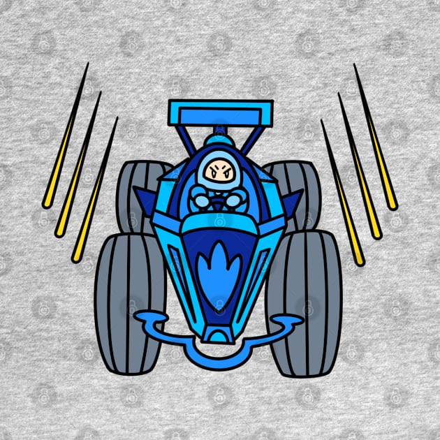 Car racing with cartoon chibi in blue color by Andrew Hau